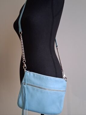 Roots Light Blue Nolita Crossbody Bag Prince Leather GUC Made In Canada